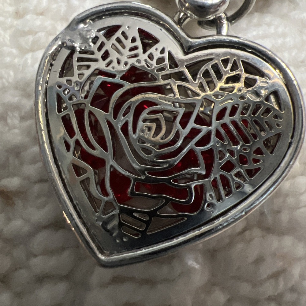 Silver rose, charm, bracelet Popcorn Chain Heart Flower rhinestone Silver Plated - Picture 5 of 10